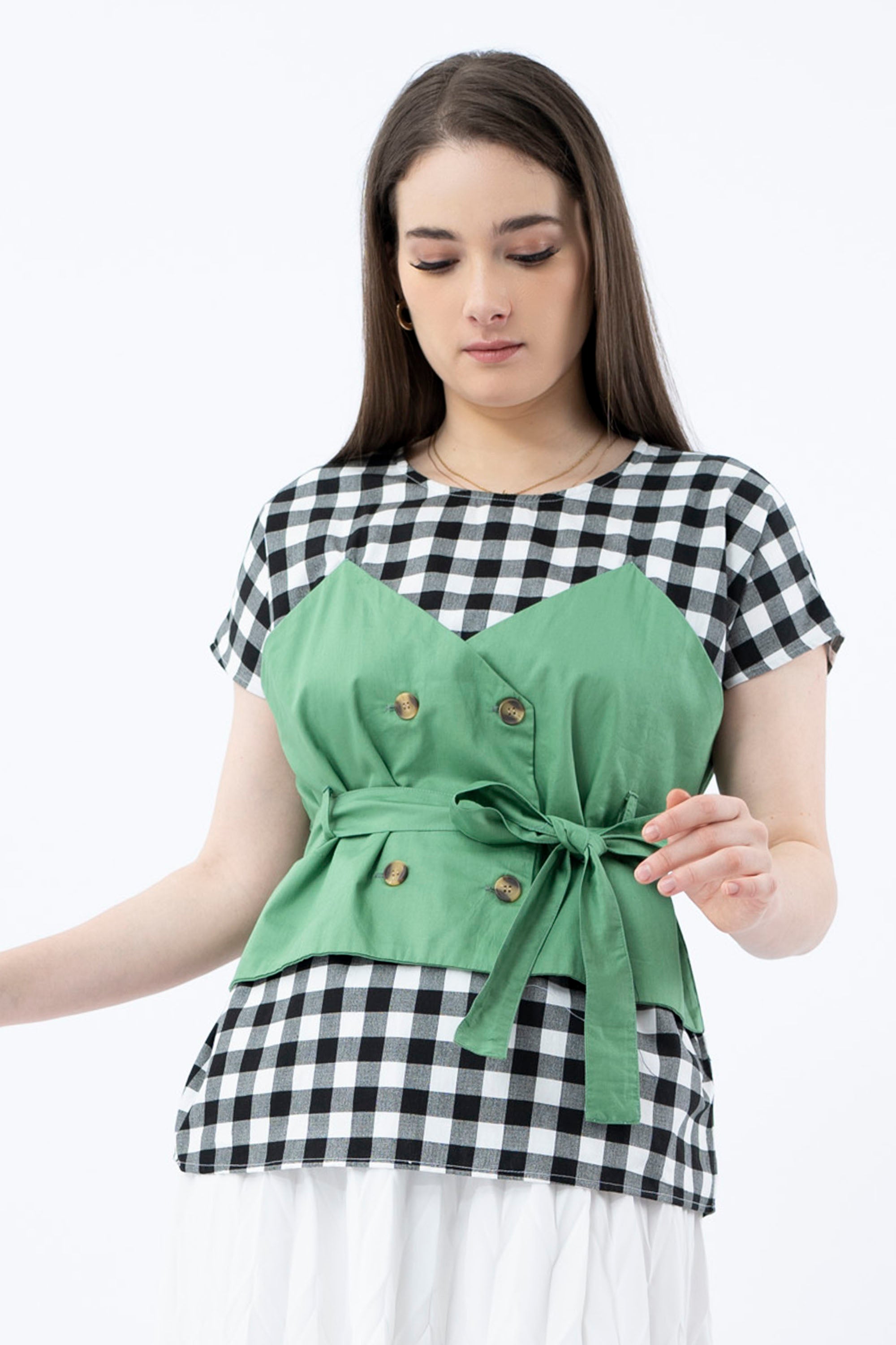 Defect Sale Green Gingham Mayle Cottonink