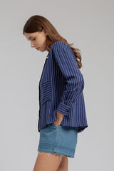 Navy Blue Striped Trucco - Defect Sale
