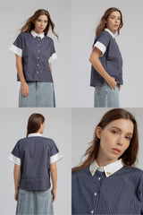 Navy Blue Striped Bineta