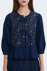Navy Embroidered Karila