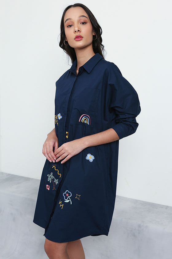 Navy Embroidery Oasis