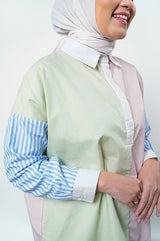 Syaline Hijab - Almahira Shirt Beige Stripe