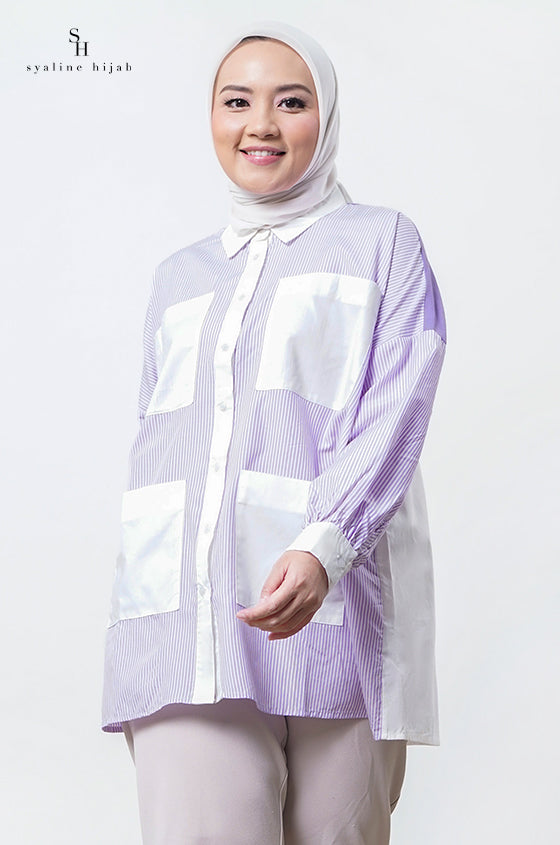 Syaline Hijab - Blake Shirt Purple Stripe