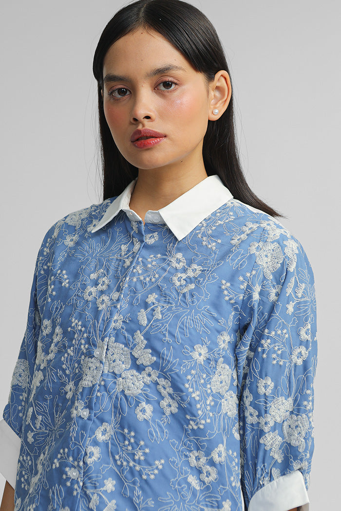 Blue Embroidered Zur