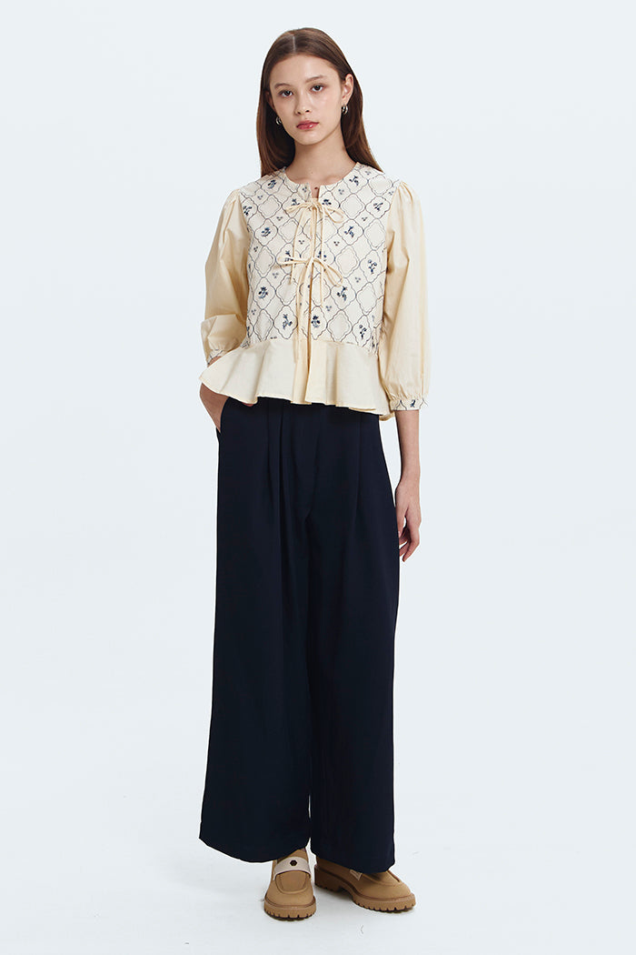 Cream Embroidered Karila