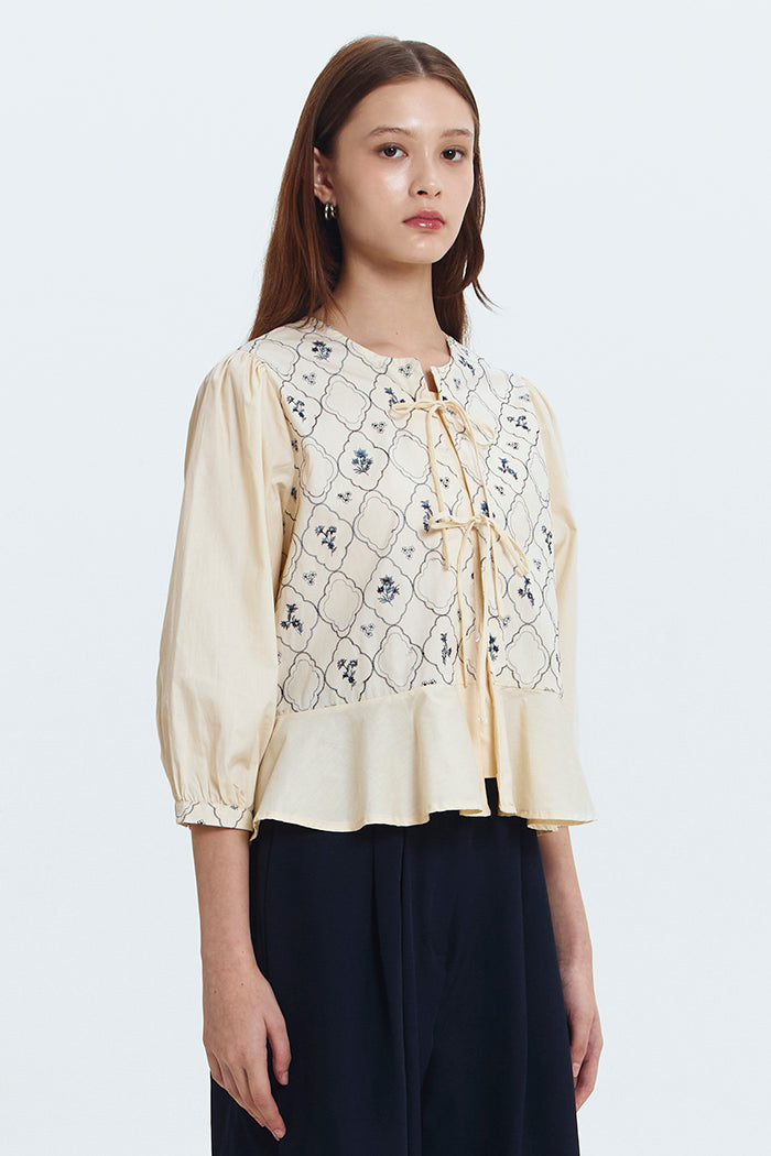 Cream Embroidered Karila