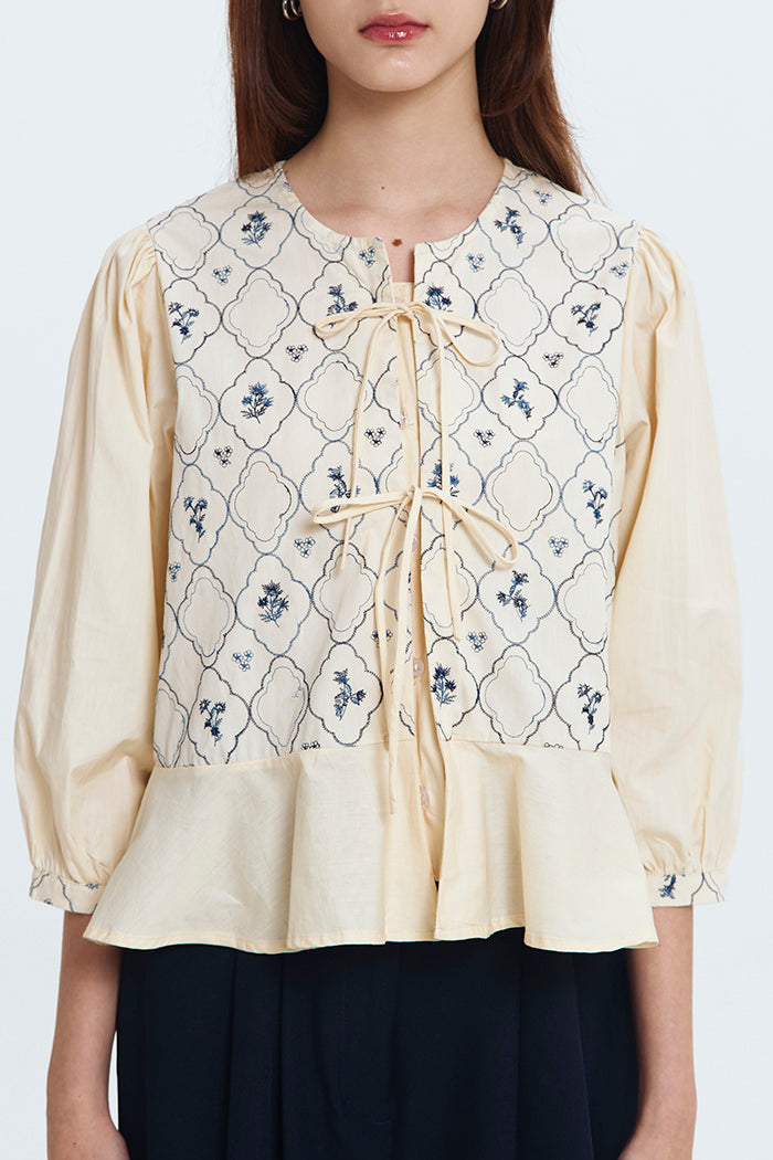 Cream Embroidered Karila
