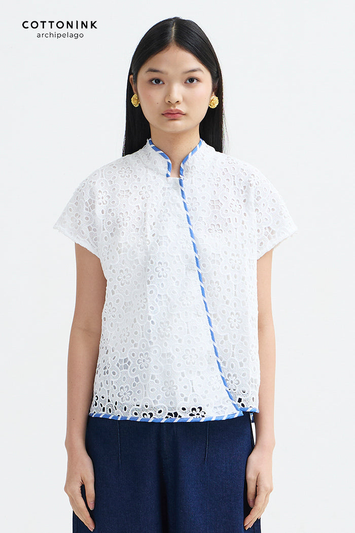 Kama Bordir Garis Biru