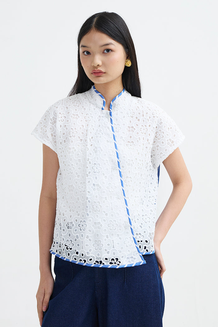 Kama Bordir Garis Biru
