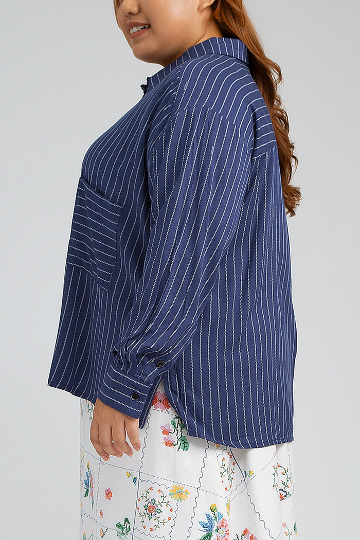 Navy Blue Striped Trucco - Defect Sale