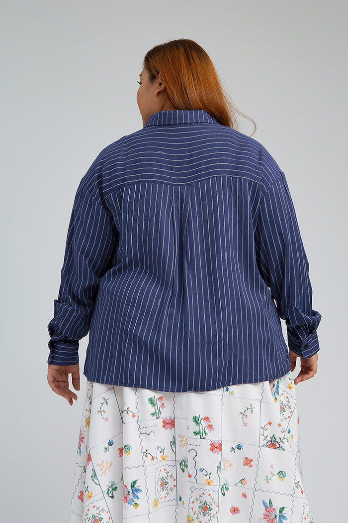 Navy Blue Striped Trucco - Defect Sale