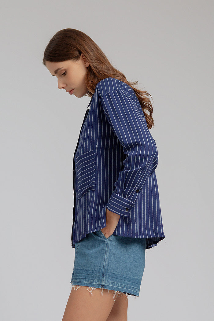 Navy Blue Striped Trucco - Defect Sale