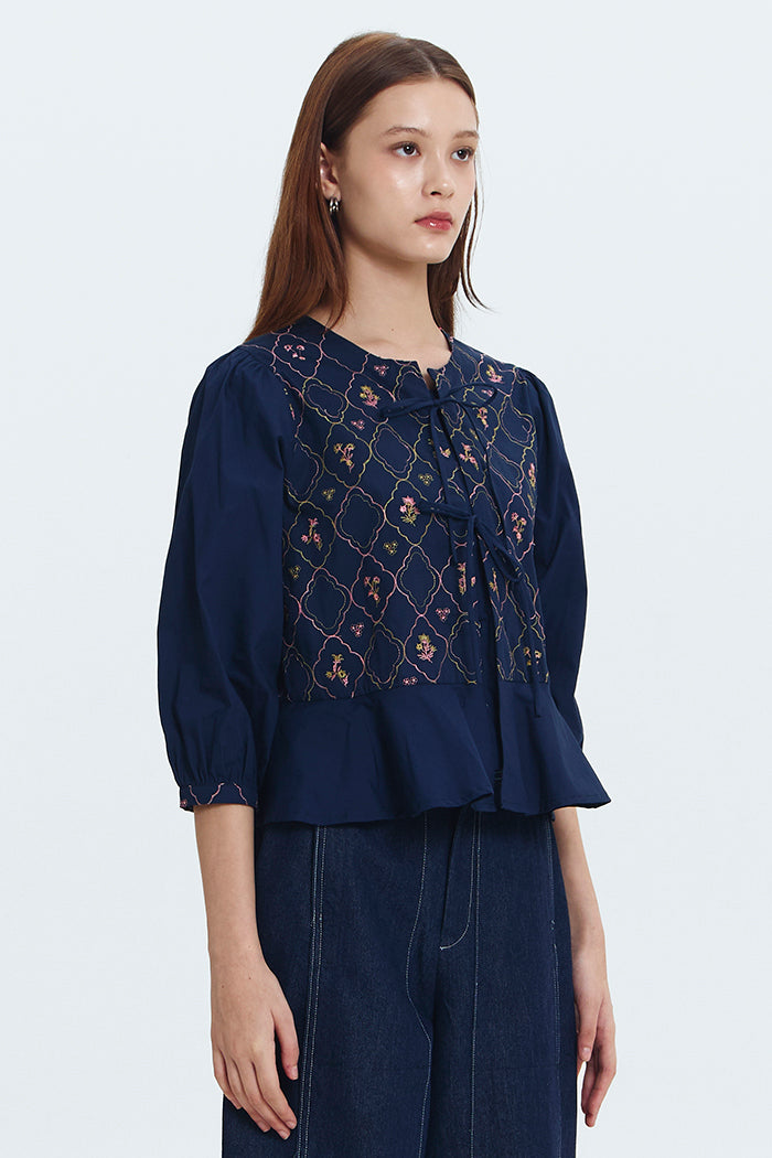 Navy Embroidered Karila