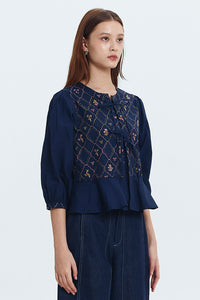 Navy Embroidered Karila