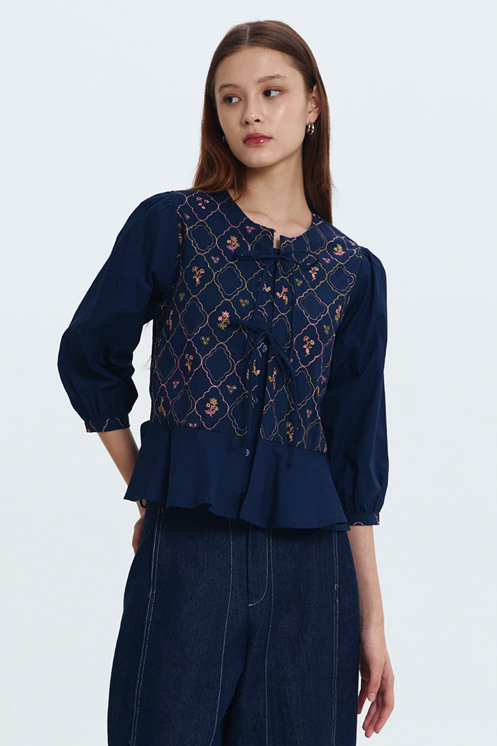 Navy Embroidered Karila