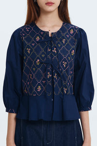 Navy Embroidered Karila