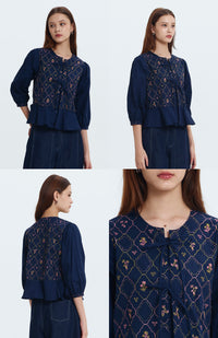 Navy Embroidered Karila