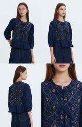 Navy Embroidered Karila