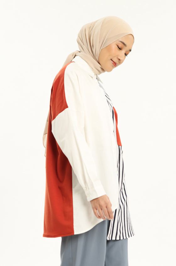 Syaline Hijab - Layla Shirt Navy Blue Stripe