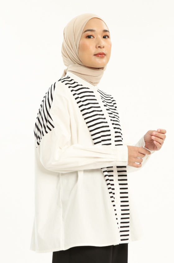 Syaline Hijab - Mia Shirt Off White Stripe