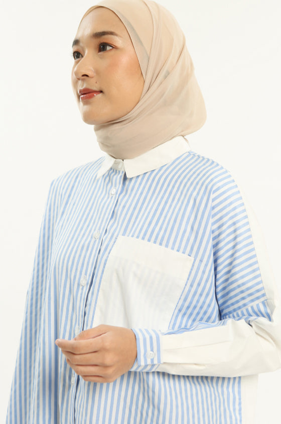 Syaline Hijab - Sofia Tunic Light Blue Stripe – COTTONINK