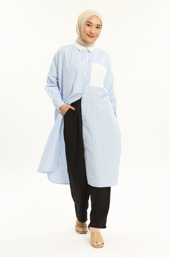 Syaline Hijab - Sofia Tunic Light Blue Stripe