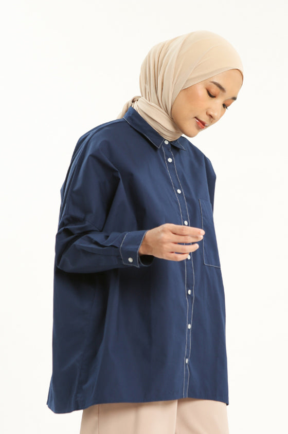 Syaline Hijab - Utari Shirt Navy Blue