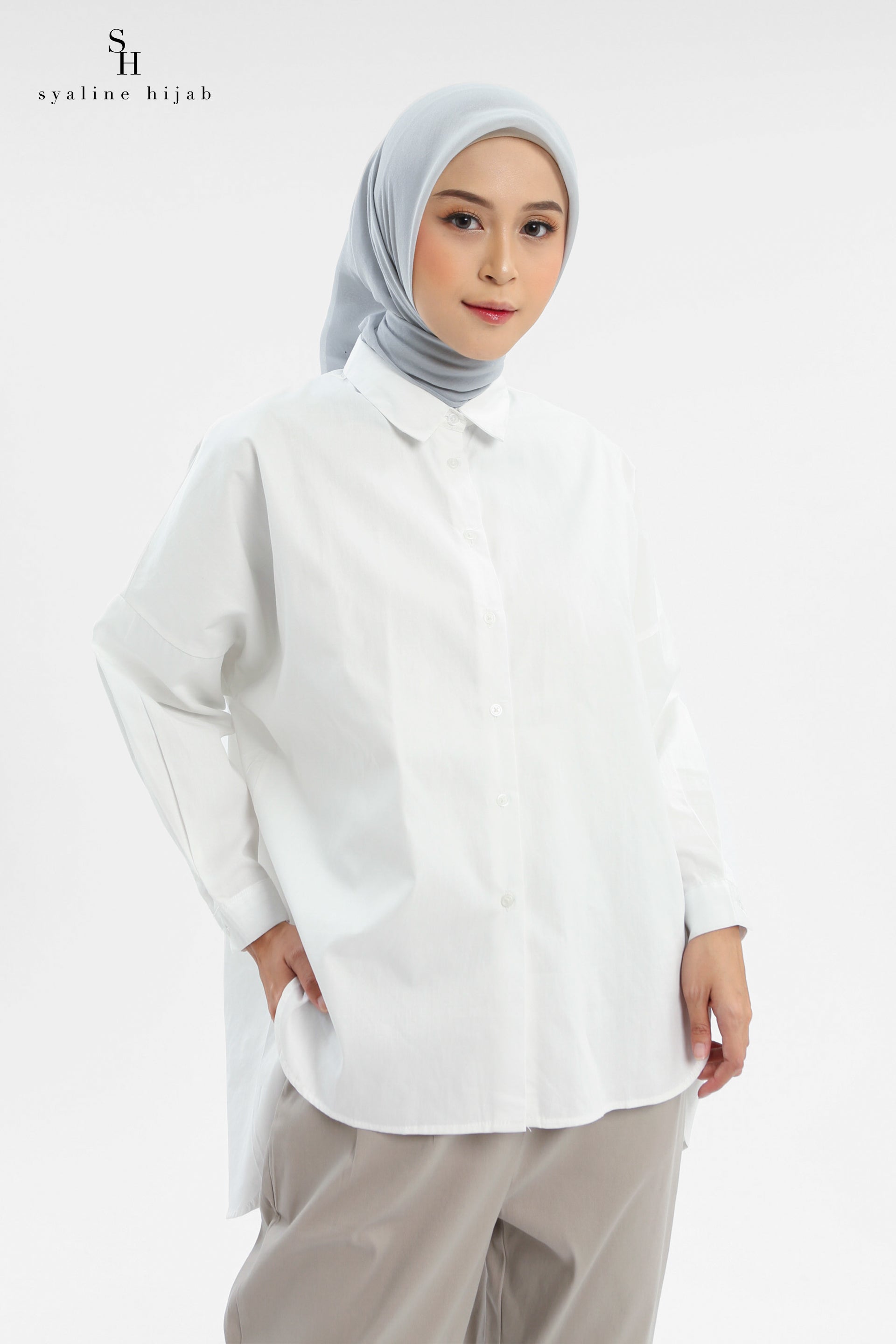 Syaline Hijab - Abby Shirt Off-White – COTTONINK