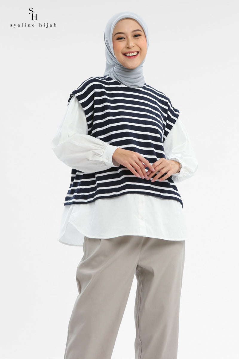 Syaline Hijab - Lexi Blouse Navy Blue Stripe